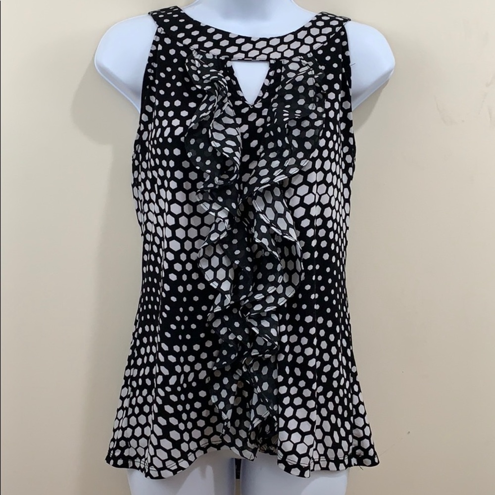 Russell Kemp Sleeveless Keyhole Front Ruffle Shirt